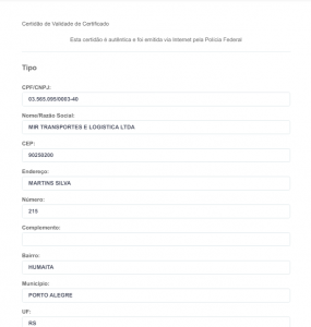 Certificado Licença de Funcionamento PF POA – Valid. 23.06.2025