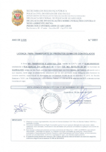 Licença para o transporte de produtos químicos controlados – Valid. 31-12-2025