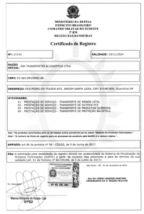 Certificado Registro Exército SP – Valid. 19-11-2024