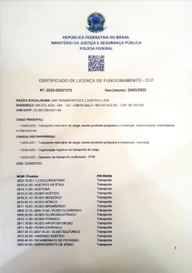 Certificado de Licença de Funcionamento MATRIZ – CLF – Valid 29/03/2025