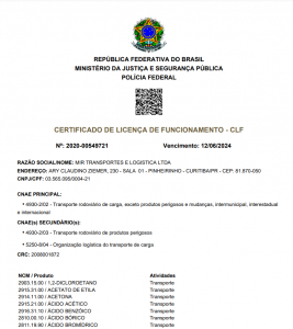 Certificado de Licença de Funcionamento – CLF – Guarulhos Valid 12/06/2024