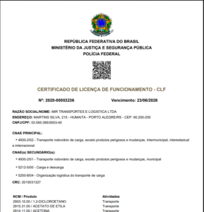 Certificado Licença de Funcionamento Polícia federal Porto Alegre – Valid. 23.06.2026