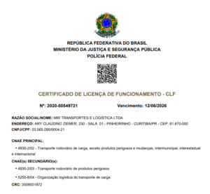 Certificado polícia federal – Curitiba Valid 12/06/2026