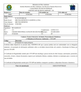 Certificado de regularidade ibama GRU