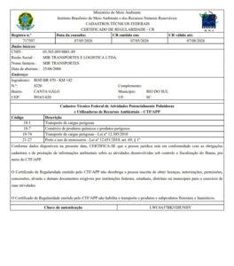 Certificado de regularidade ibama mtz