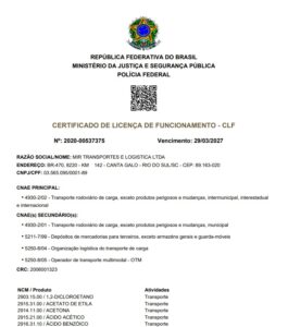 Certificado de Licença de Funcionamento Matriz